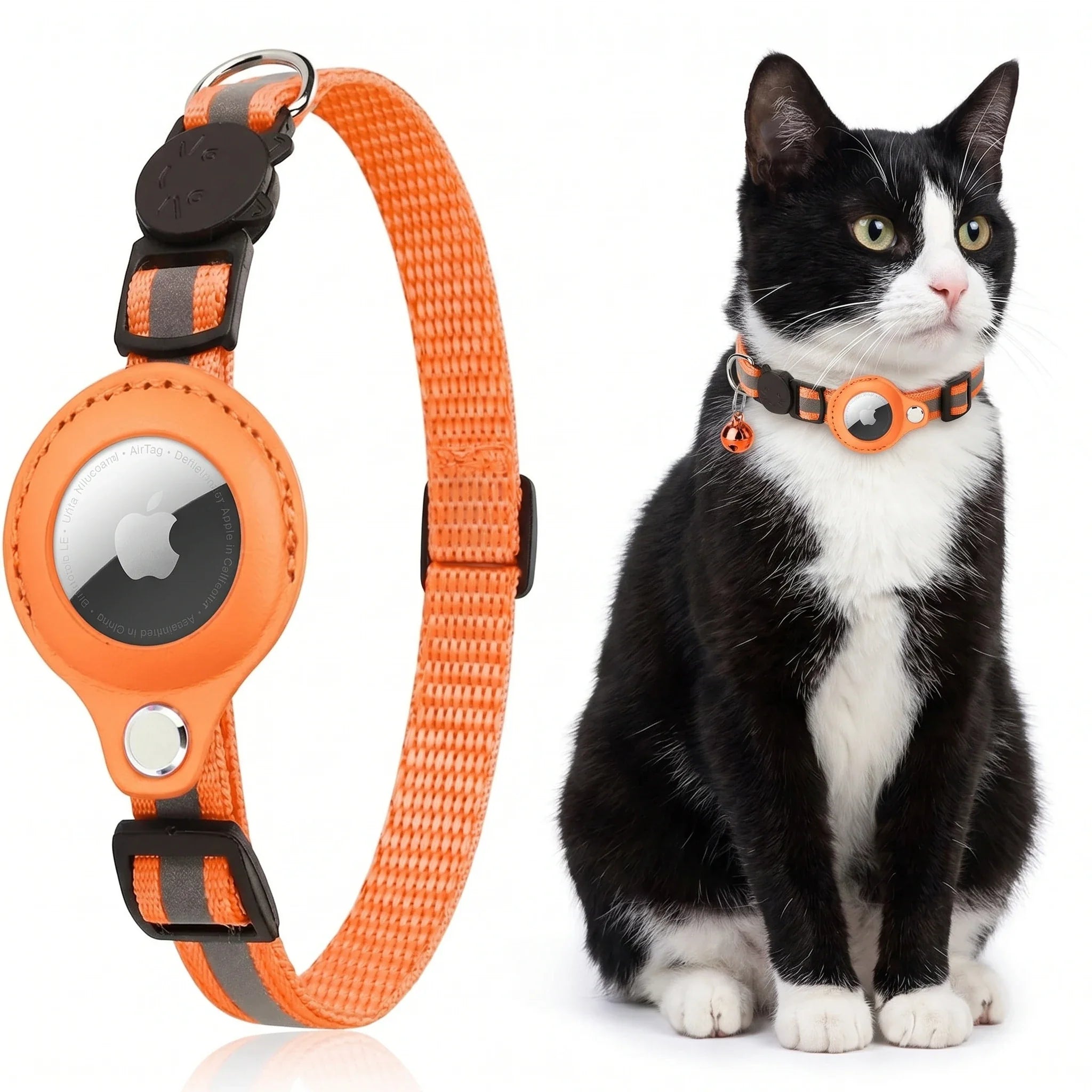 TrackTail GPS-halsband kat — Oranje, met AirTag-houder