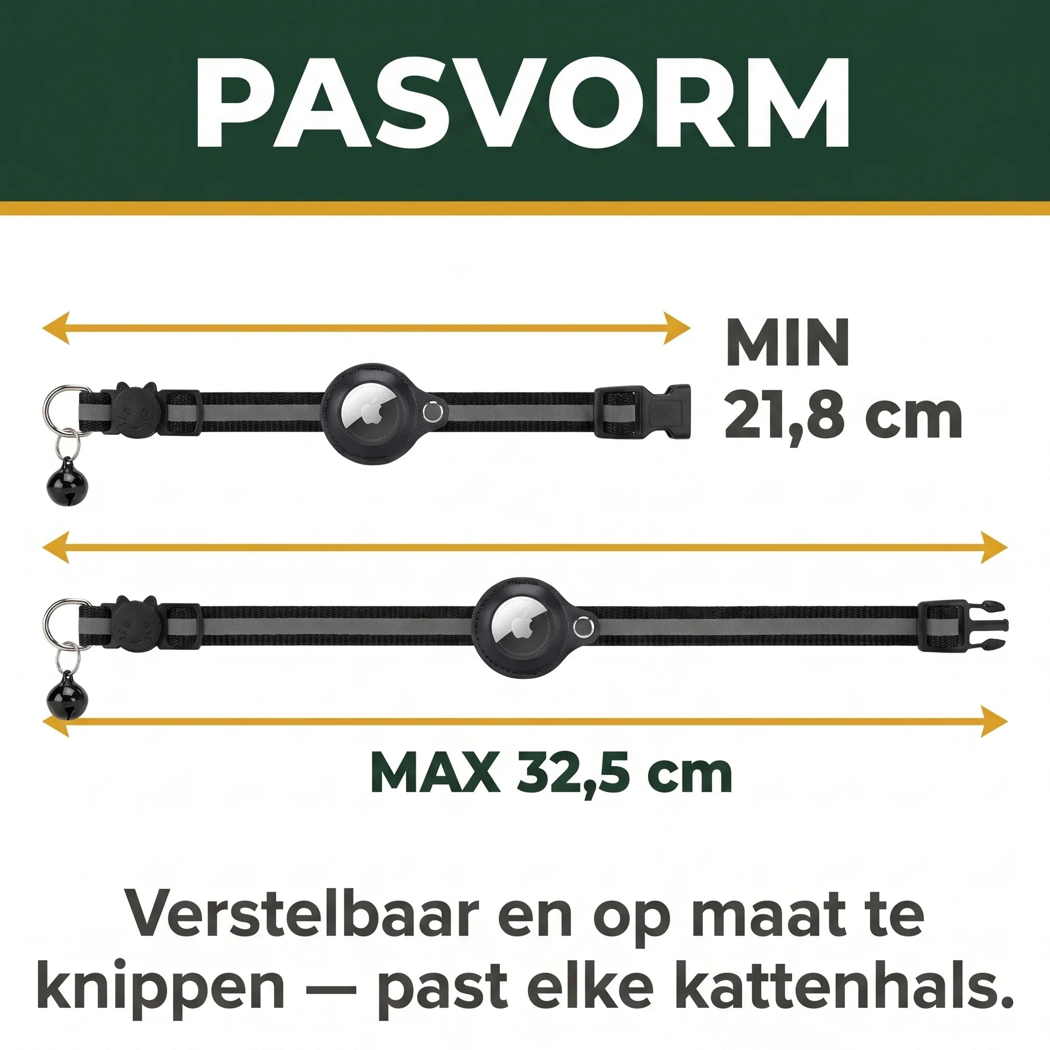 Pasvorm: verstelbaar van 21,8 tot 32,5 cm, past elke kattenhals