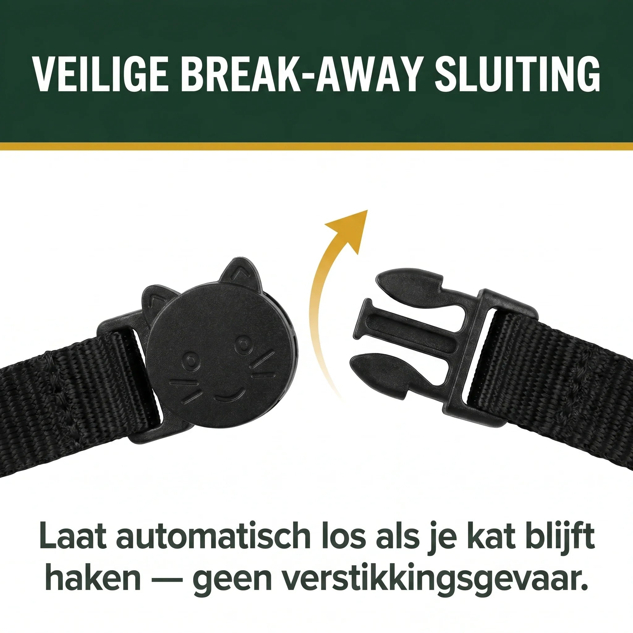 Veilige break-away sluiting — laat los onder spanning, geen verstikkingsgevaar