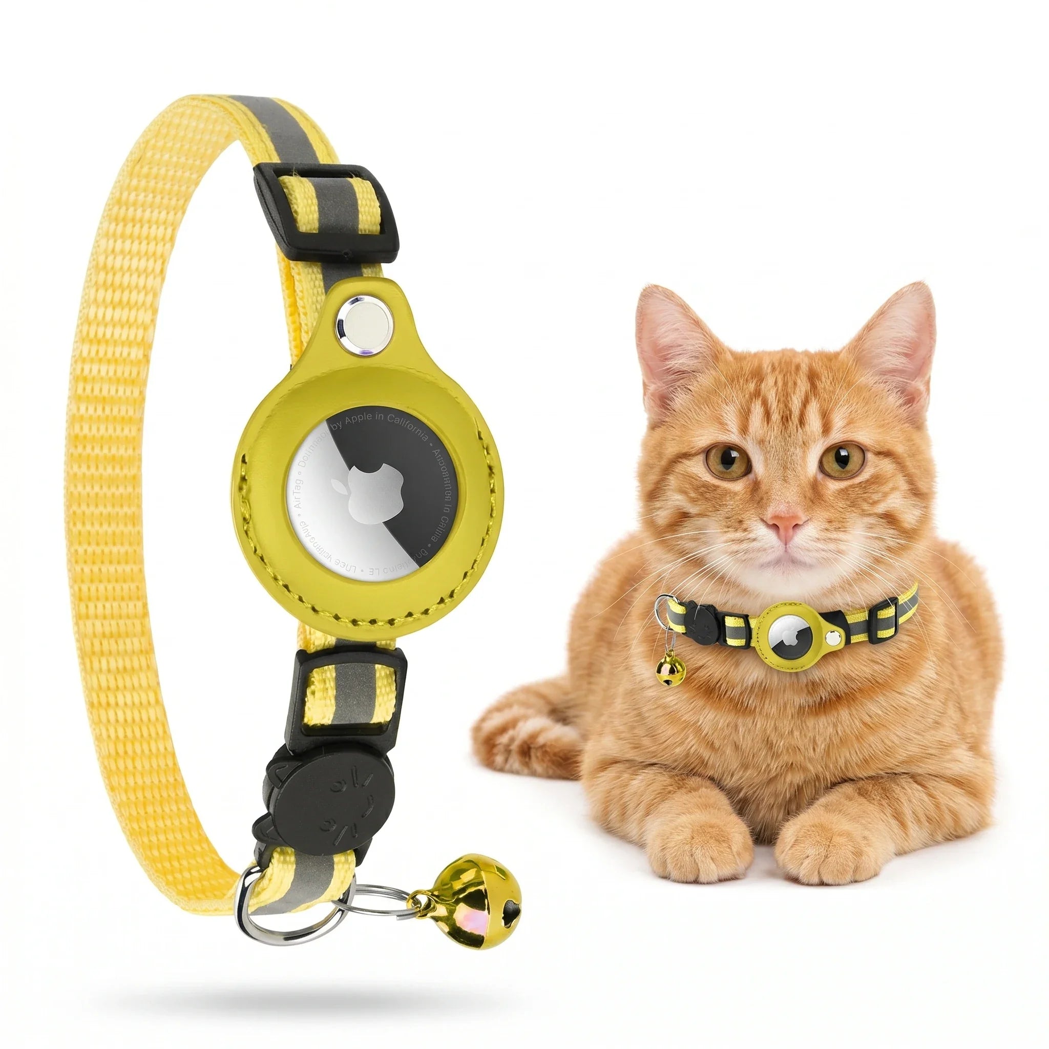 TrackTail GPS-halsband kat — Geel, met AirTag-houder