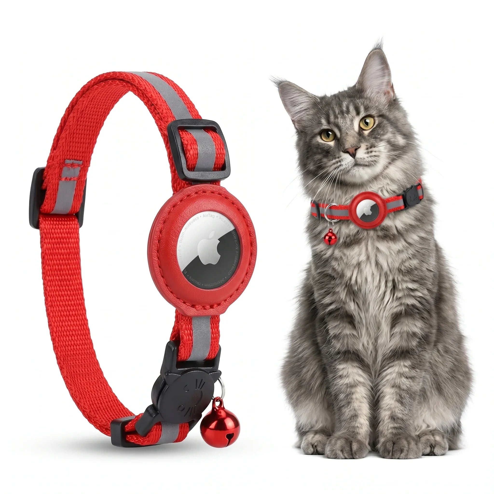 TrackTail GPS-halsband kat — Rood, met AirTag-houder