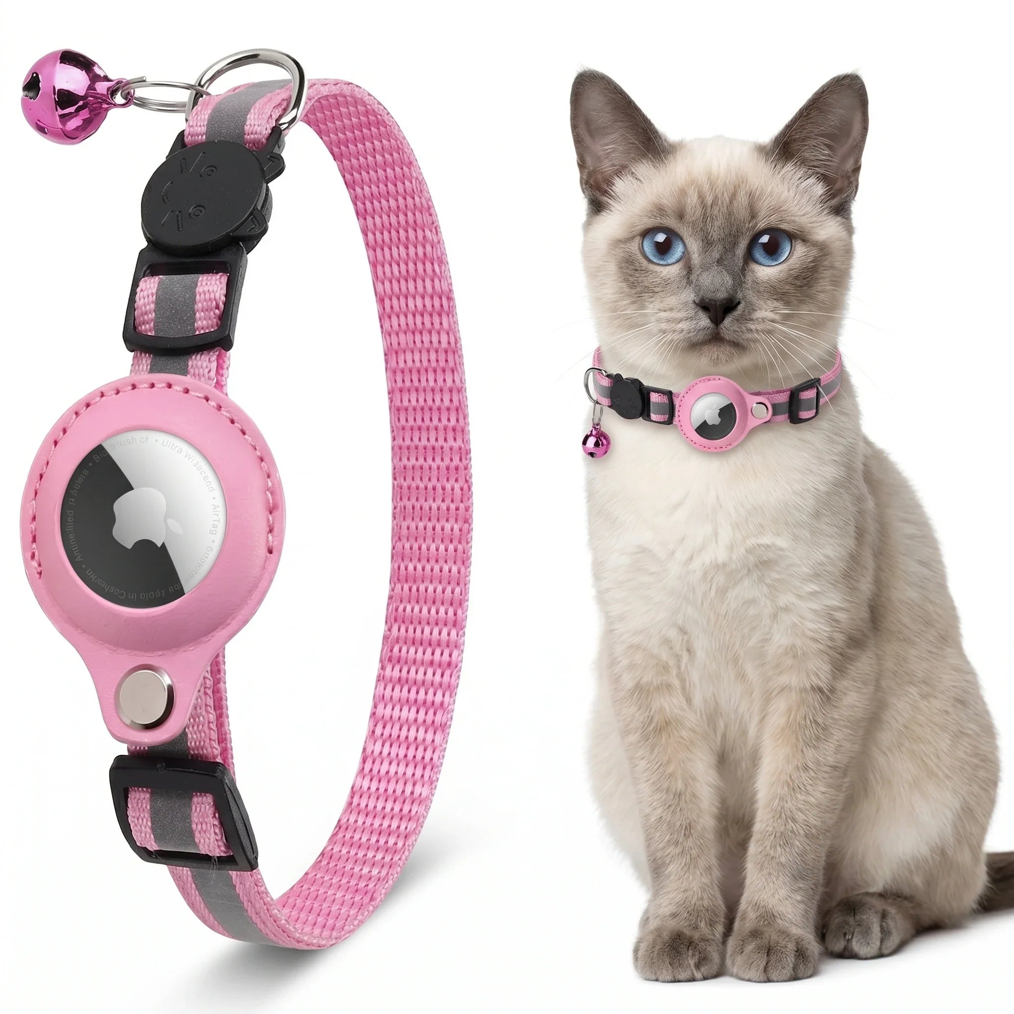 TrackTail GPS-halsband kat — Roze, met AirTag-houder